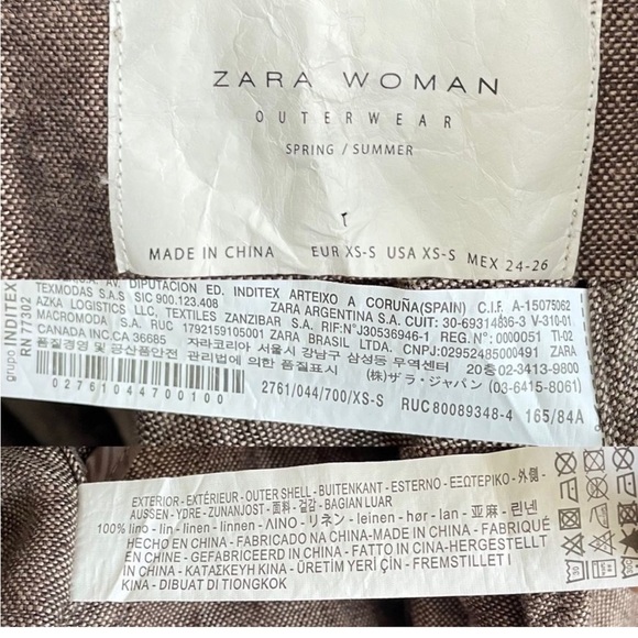 Zara Linen Cardigan Jacket Knit Brown Fringe Long Sleeve Womens XS S - Picture 6 of 13